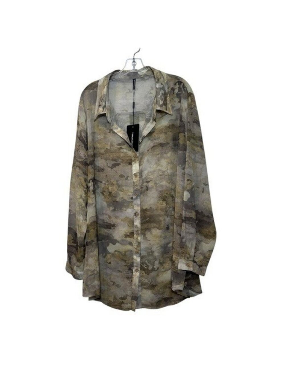 PrettyLittleThing Beige Olive Camo Button-Down Shirt